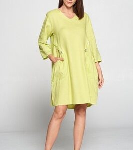 HLD1027 Casual Dress with Shell Button Pockets