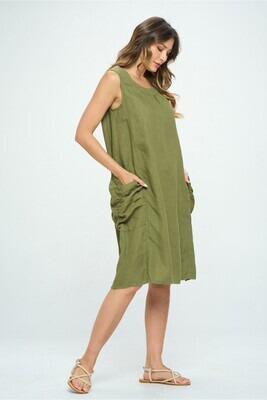 HLD1065 Round Neck Sleeveless Mid Length Dress