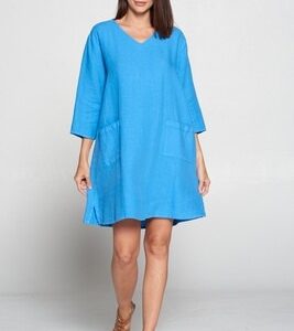 LD1001 VNeck 3/4 Sleeve Pocket Dress