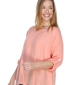 HLT453 Round Neck Roll Tab Sleeves Top