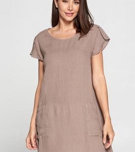 HLT463 Long Slit Cap Sleeve Top with Pockets