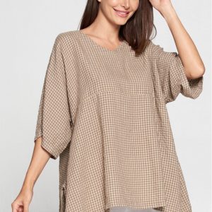 CLT248 Kimono Top in Crinkle Checkered